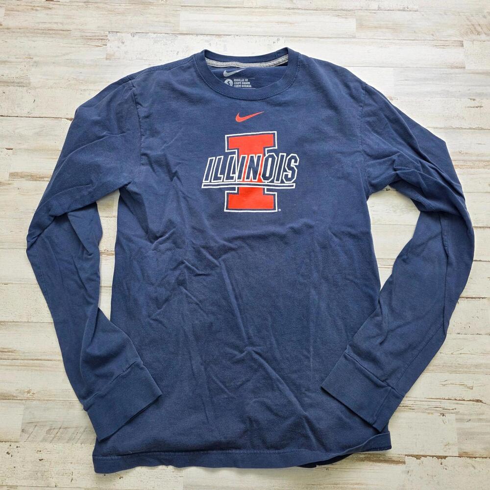 Illinois Fighting Illini Nike Center Swoosh Long Sleeve Graphic Tee - Cotton SM